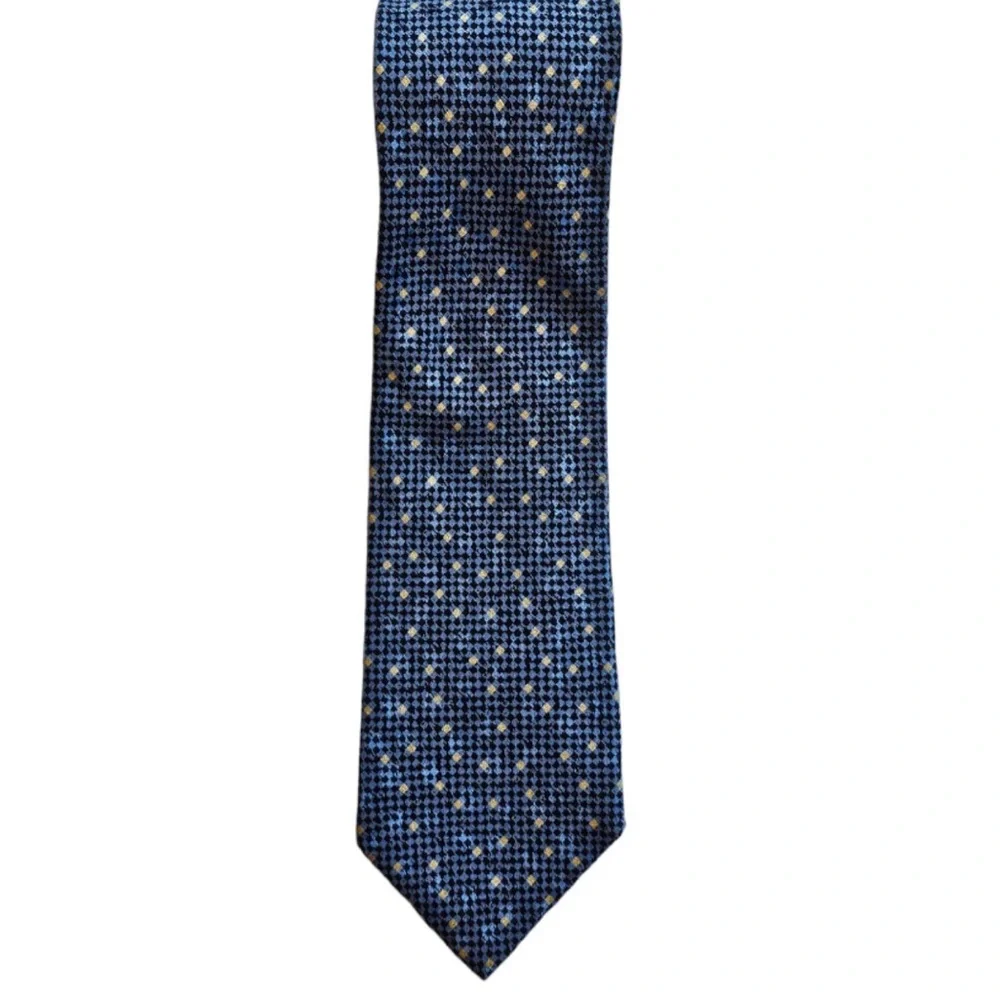 Brioni Silk Tie Blue and Black Hand Made in Italy Gold chain link